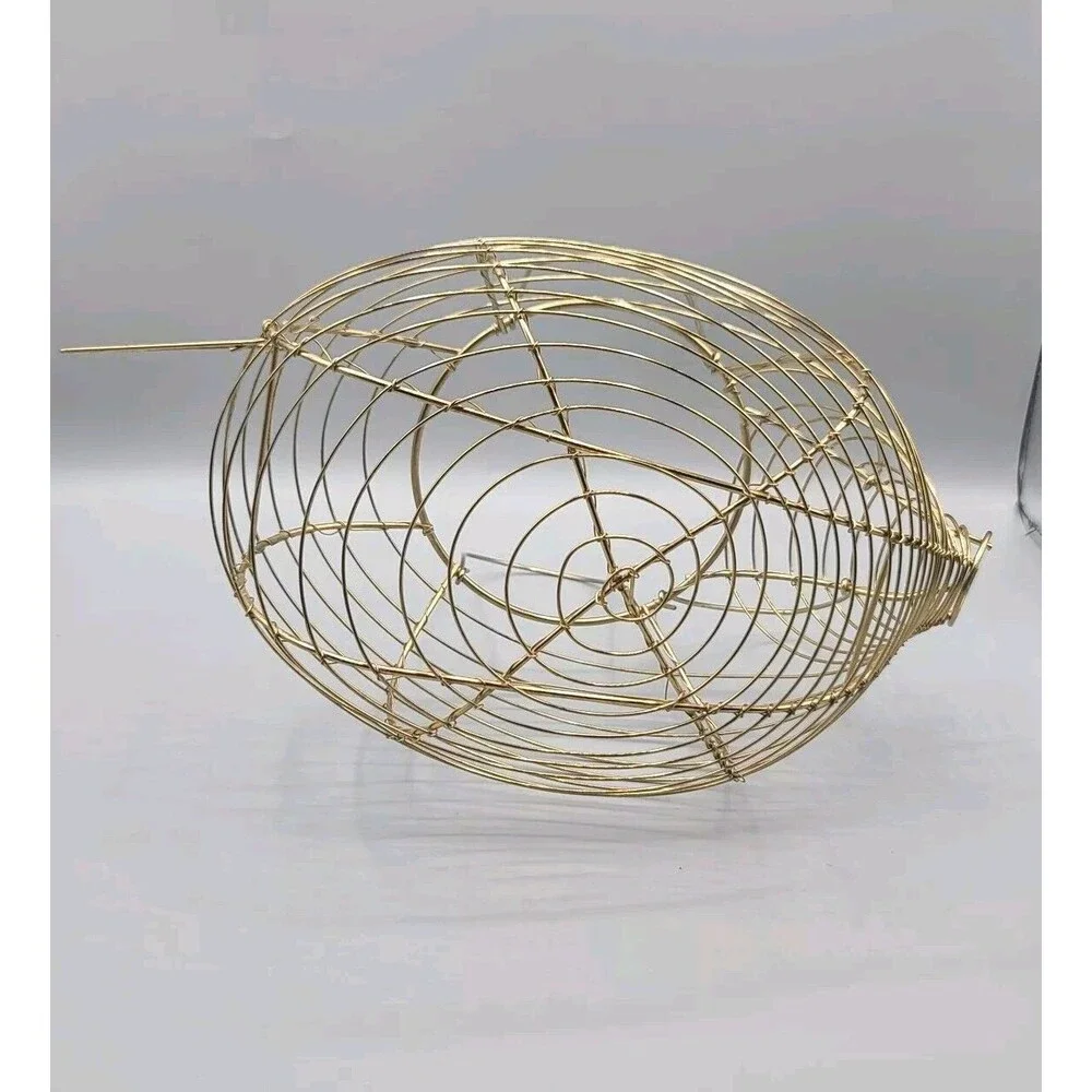 Vintage Pig Shaped Egg Basket Made of Gold Tone Metal Wire Farm House Decor